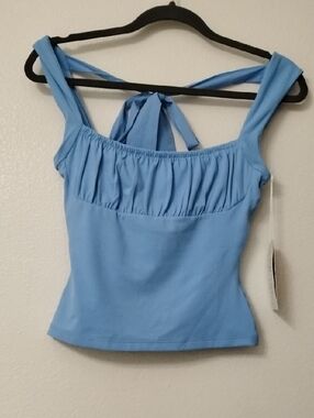Light Blue Ruched Bust Tie-Back Tank Top